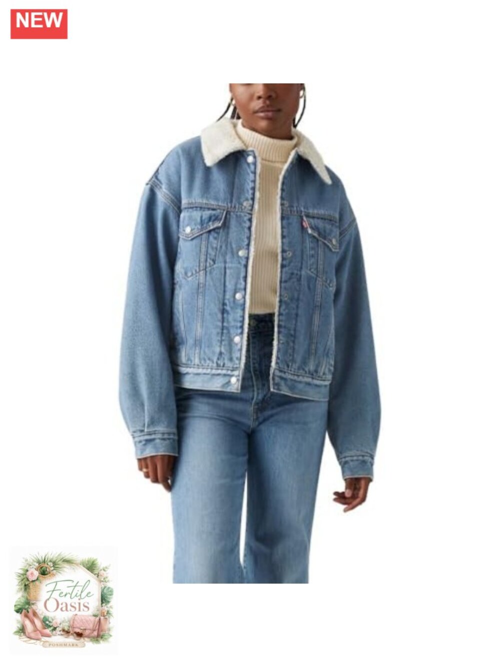 Vintage 90s Sherpa Lined Denim Trucker Jacket - Women's Cotton